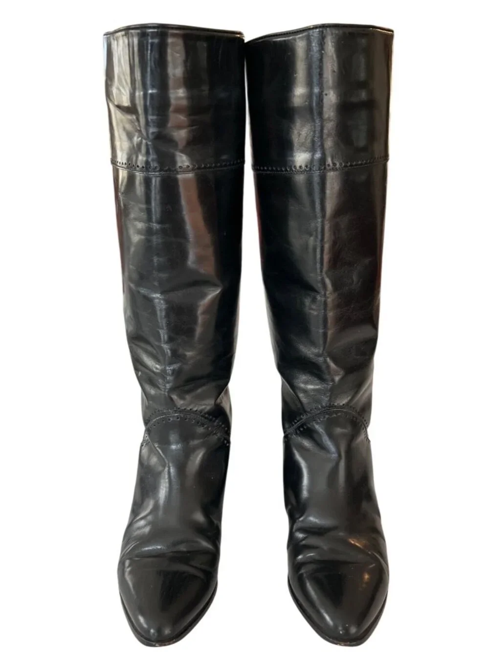 Vintage Vaneli Size 7.5 Black Patent Leather Knee High Riding Boots Equestrian